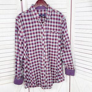 Stone Rose Buffalo Check Plaid‎ Button Up Shirt Blue Maroon Size XL 5